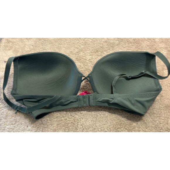 La Senza Obsession Plunge Bra Green Lace Overlay Size 36D Adjustable Straps - Picture 4 of 7